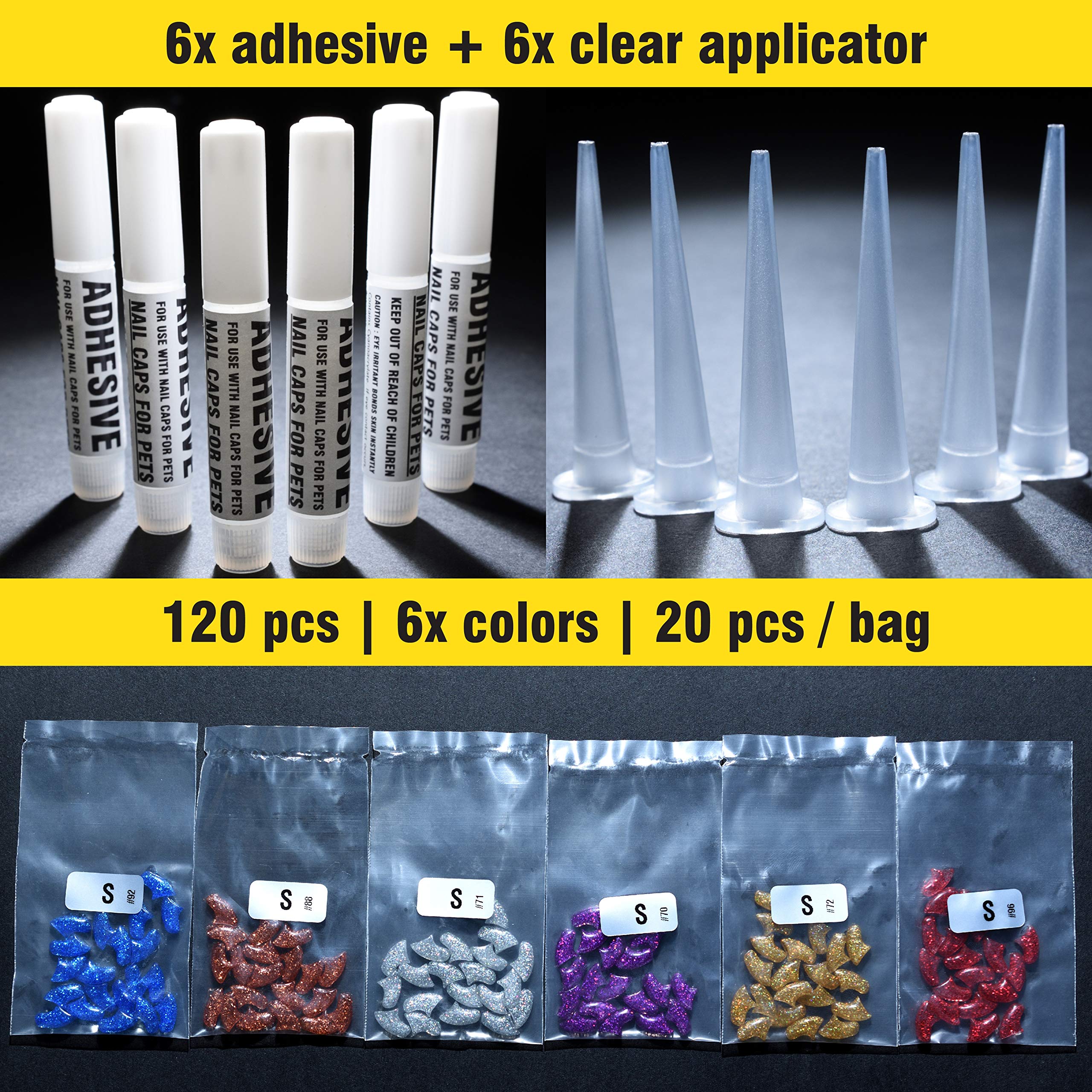 zetpo Glitter Cat Nail Caps | Cat Claw Covers | with Adhesives and Applicators (6X Glitter | 120 pcs, S) - image 5