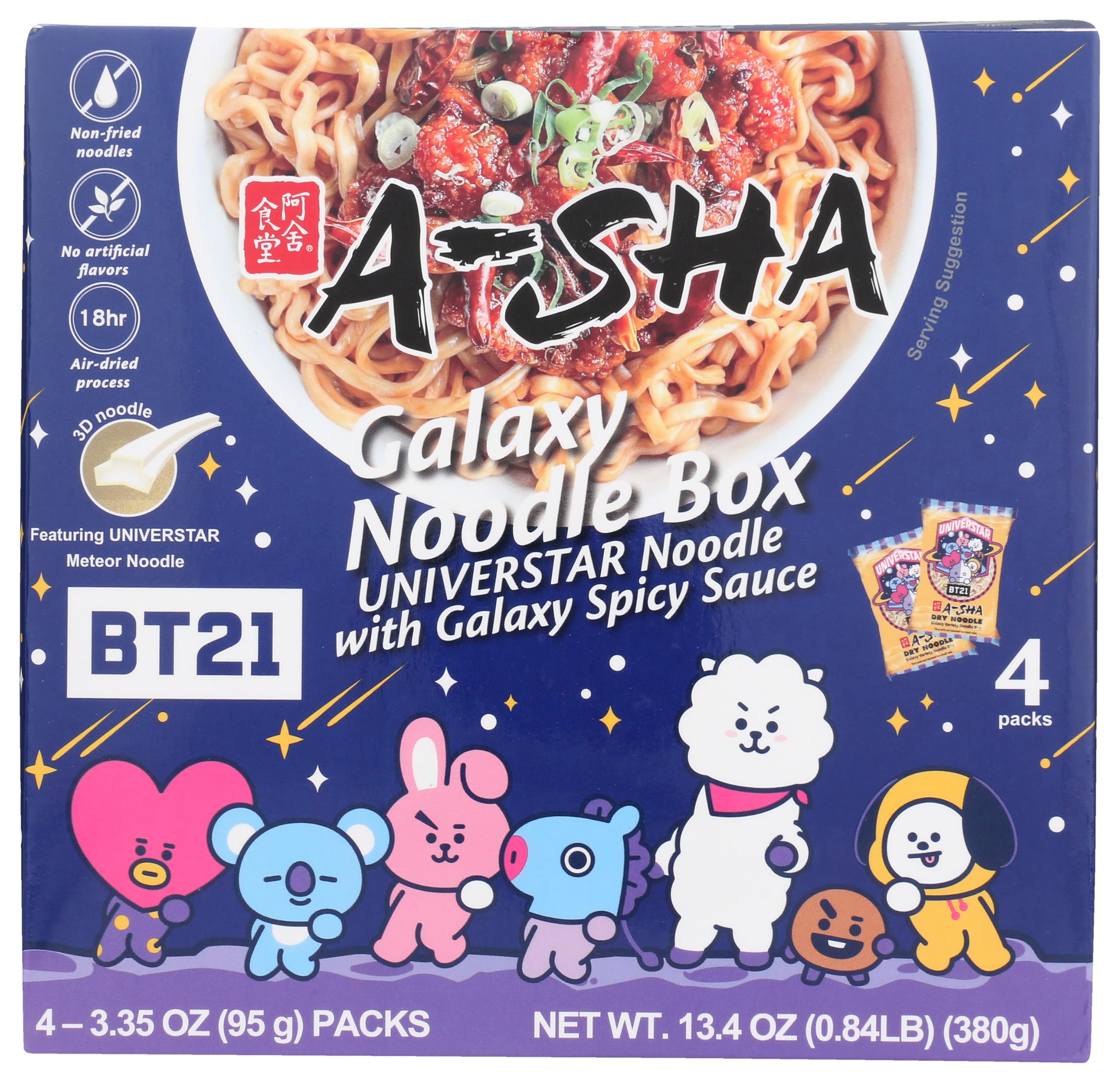 A-Sha Galaxy Noodles with Spicy Sauce 4pk, 13.4 OZ