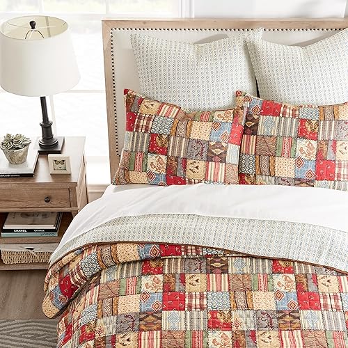 Miniatura 2 de Levtex Home - Ansara - Manta - Patchwork estampado - Borgoña Gris Rojo Taupe Azul Verde Marrón - Tamaño de la manta 50x60 pulgadas - Algodón