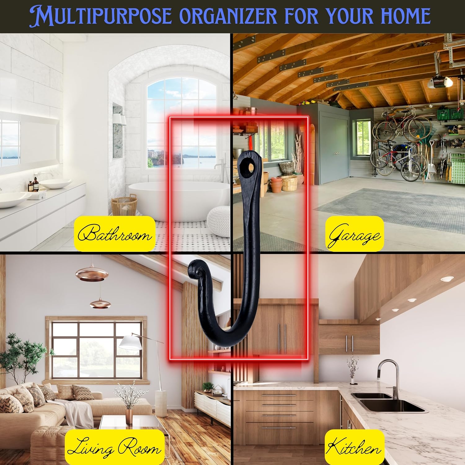 Blacksmith Iron Wall hooks for Hanging Coat, Towels | 22lb Heavyduty 3 Pack image 4