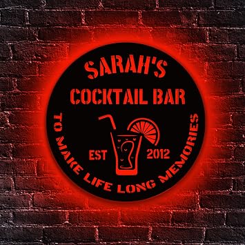 Personalized Cocktail Signs, Custom Bar Sign, Name Sign, Personalized Cocktail Party Signs, Party Light Up Sign, Man Cave Sign for Cocktail