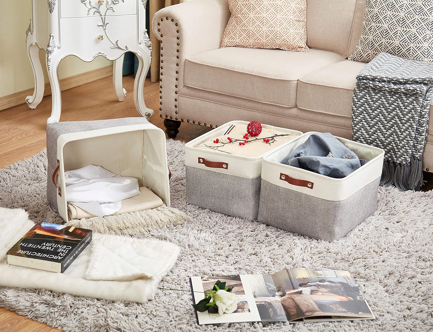 DECOMOMO Foldable Storage Bin Extra Large [3-Pack] & 11"Cube [4-pack] W/Handles for Organizing Shelf Nursery Home Closet & Office