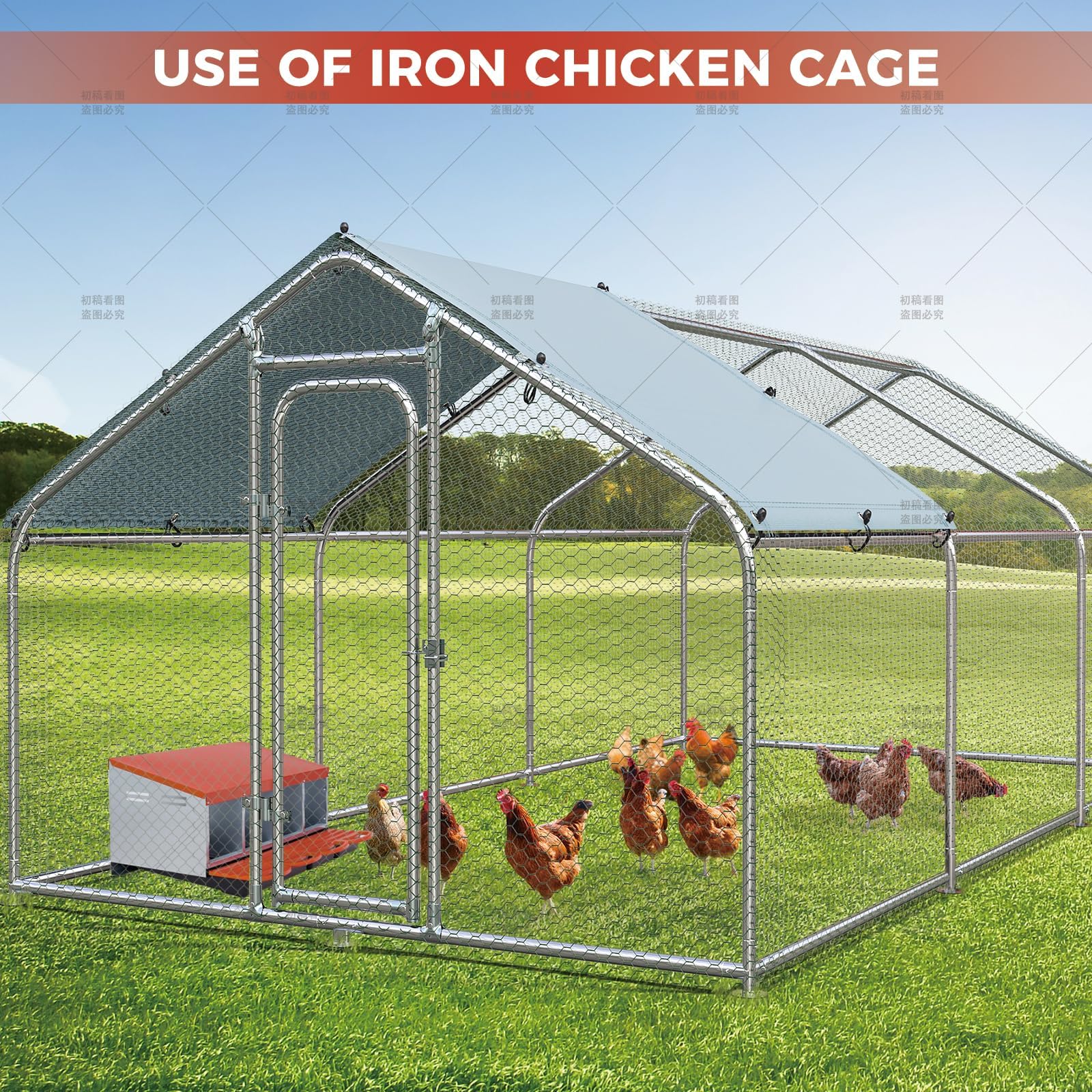Garvee Nido para gallinas ponedoras con 4 Compartimentos de Acero galvanizado, Nido para Pollos con Sistema de Recogida de Huevos Anti-Rotura y bandejas extraíbles, fácil de Limpiar, Naranja