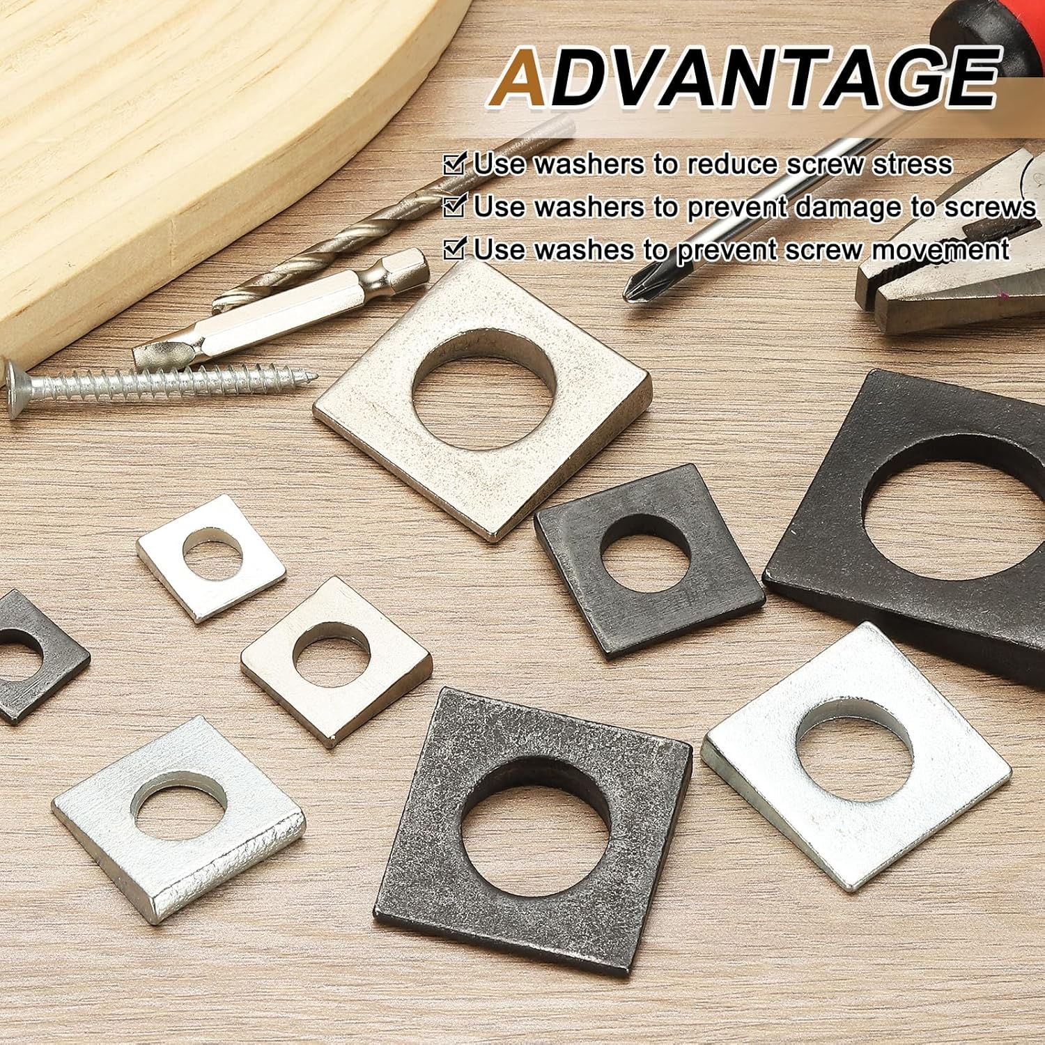 PATIKIL 6pcs Beveled Square Washers, M24x50mm Square Beveled Washers Bearing Strut Plate Flat Pad Spacer Carbon Steel for 24mm Bolts Wedge Shim Leveling Fastener Nut Bolt Gasket, Silver