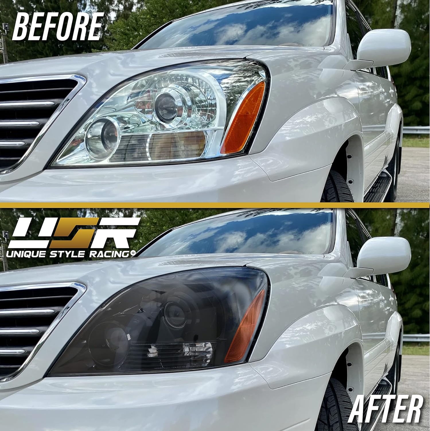 USR 03-09 GX470 Headlights – Black Housing Head Lamps (Left + Right) Pair - Compatible with 2003-2009 Lexus GX470 SUV All Models (PROJECTOR - GLOSSY BLACK HOUSING HEADLIGHT/PLUG AND PLAY READY)