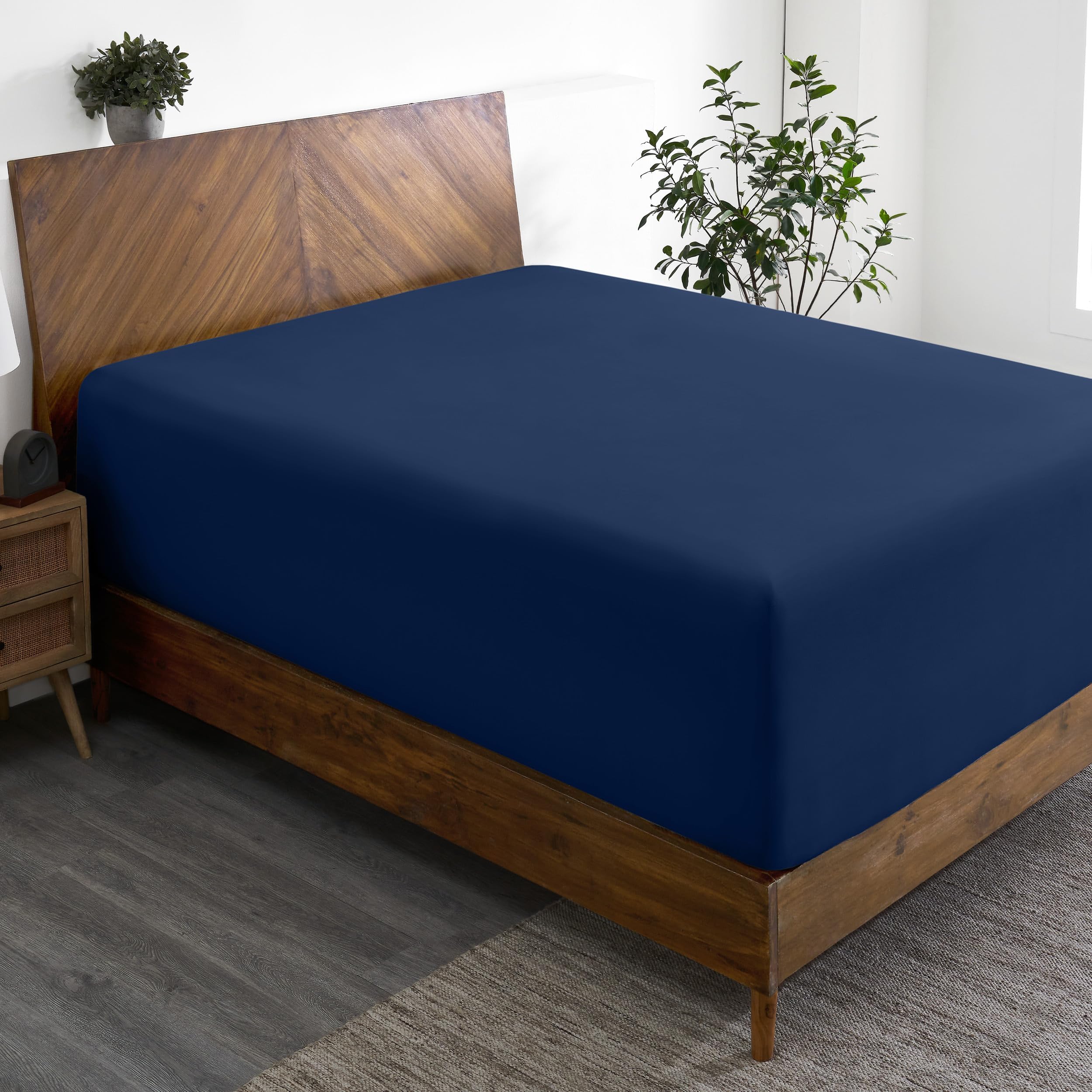 Bare Home Queen Fitted Sheet - Extra Deep Pocket Fitted Sheet - Premium 1800 Microfiber - Ultra-Soft Wrinkle Free - Queen Deep Pocket Bottom Sheets (Queen - 11" to 22" Pocket, Dark Blue)