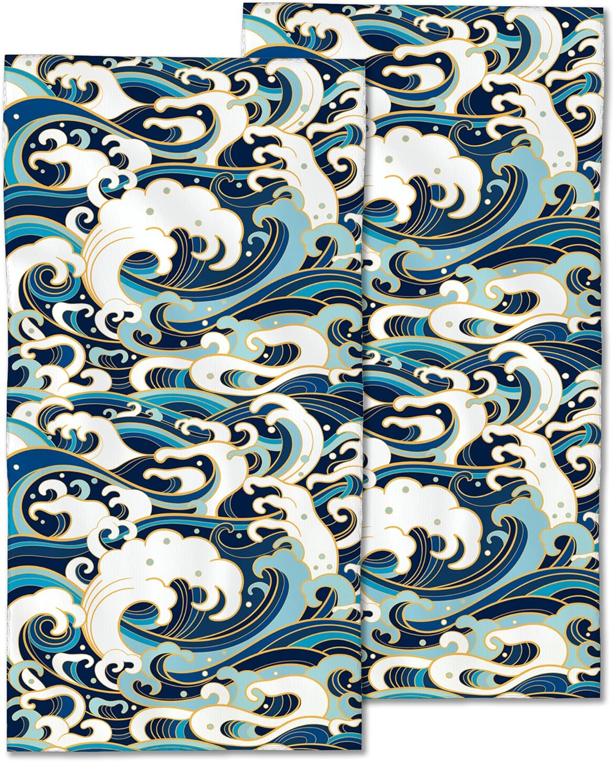 2 Pack Hand Towels for Bath,Japanese Ocean Waves Decorative Towels Highly Absorbent Soft Towels for Bathroom Beach Kitchen Spa Gym Face Towel 14x28 Inch