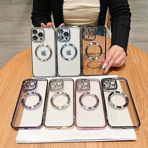 Miniatura 7 de Mangix Funda para iPhone 13 Pro Max, compatible con MagSafe Protector completo de lente de cámara chapado de lujo para mujeres y niñas, funda