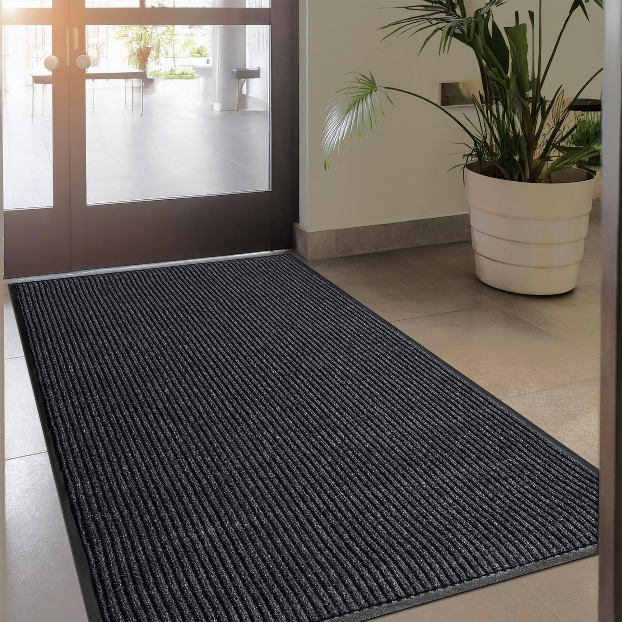 Durable Rubber Door Mat - Heavy Duty, Indoor/Outdoor, Easy Clean, Waterproof, Low-Profile Mat for Entry, Patio, Garage - Stylish (Charcoal, 2' x 3')