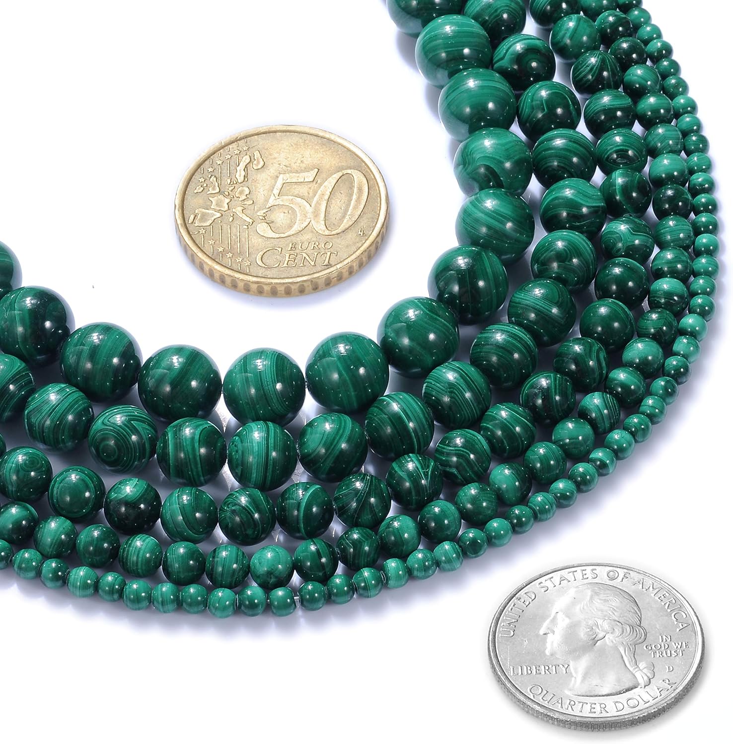 Genuine Natural Real Smooth Round Malachite Gemstone Beads Loose Beads for Jewelry Making Approxi 15.5" (Malachite, 8MM) - Image 3
