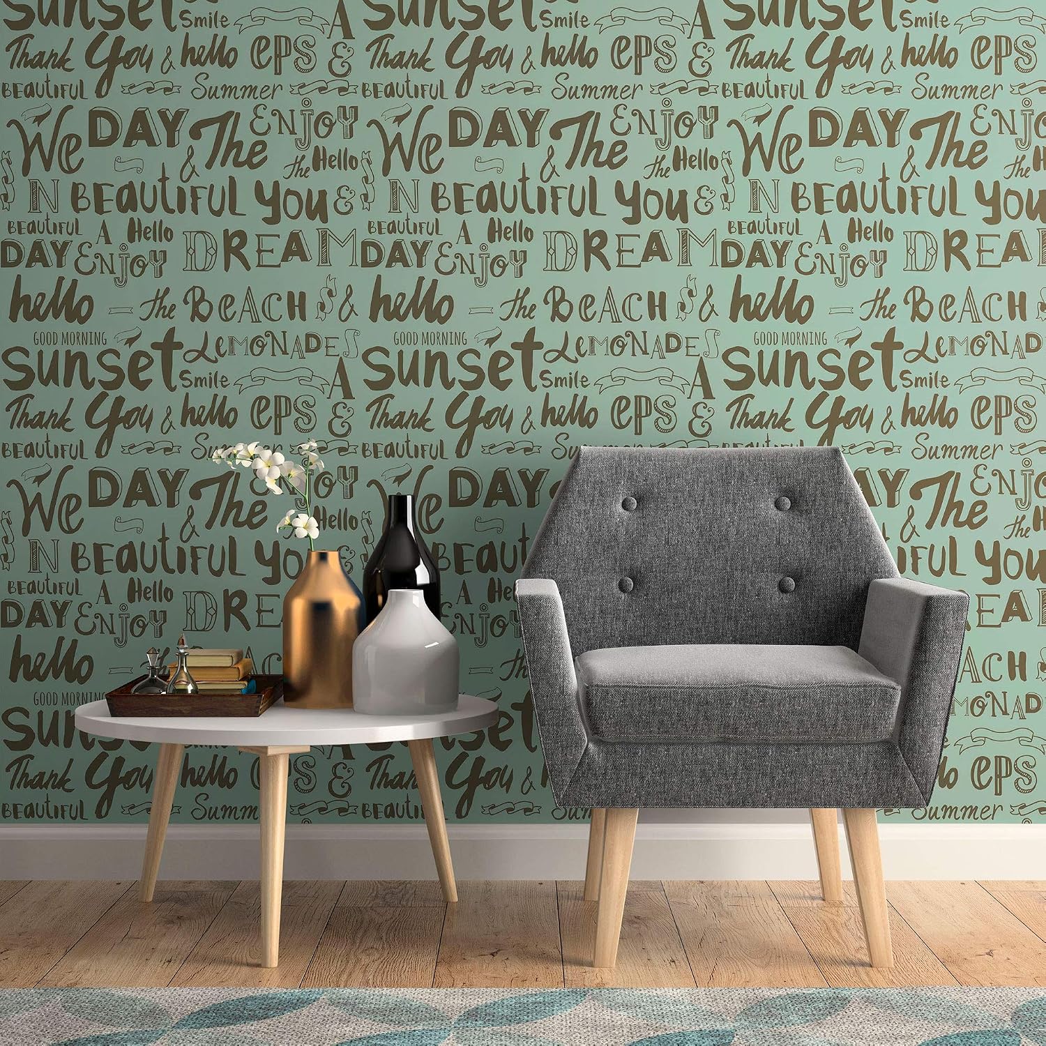 Walls By Me Peel and Stick Green Handwriting Teens Removable Wallpaper 5412-2ft x 4ft (61x122cm)
