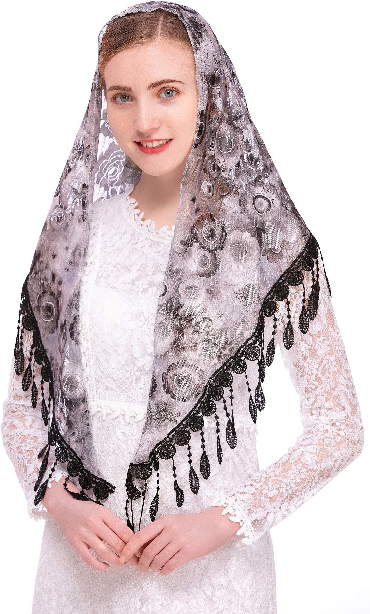 Mass Veil Triangle Mantilla Cathedral Head Covering Chapel Veil Lace Shawl Latin Scarf