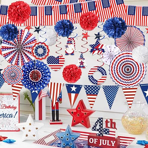 Miniatura 4 de 34 piezas de decoraciones del 4 de julio, suministros para fiesta del 4 de julio, pancarta de estrellas de la bandera de Estados Unidos, accesorios
