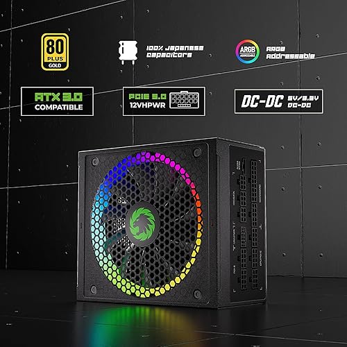 Miniatura 2 de GAMEMAX Fuente de alimentación ARGB totalmente modular de 750 W, ATX3.0 y PCIE 5.0, certificado 80 Plus Gold, tapas japonesas de 221.0 F, fuente de