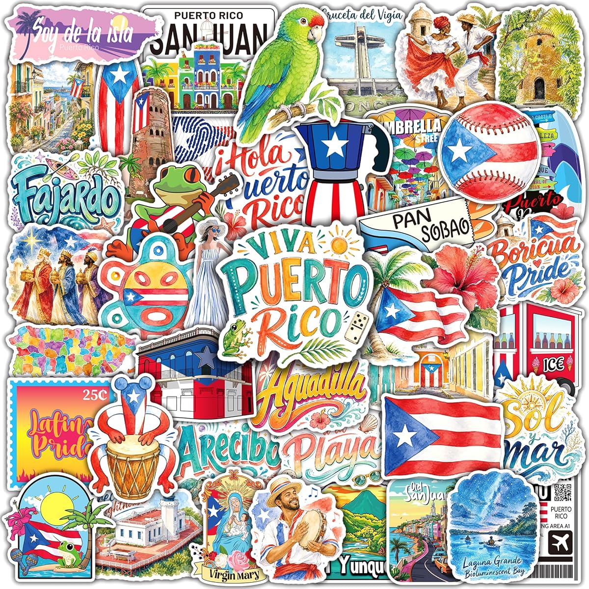 200PCS Puerto Rico Travel Stickers, Waterproof Puerto Rican Decals