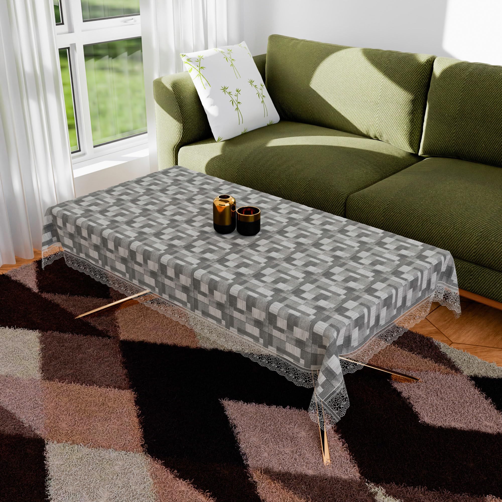 Kuber Industries Center Table Cover | 40x60 Inch | Tabletop Cover | Table Cloth Cover | Kitchen Table Cloth | Table Protector Cover | 4-Seater Table Cover | New Check-Print | CTC | Gray