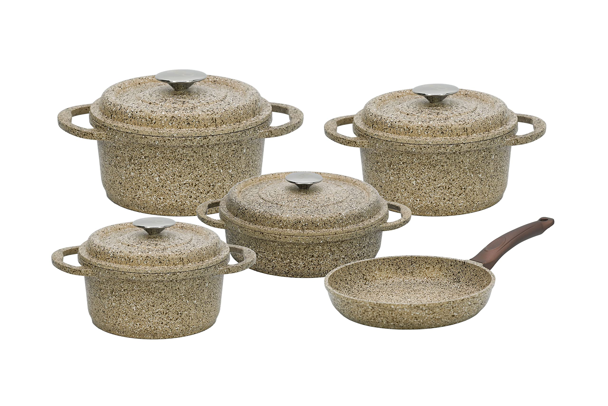 9PCS GRANITE OVEN SAFE COOKWARE SET -MADE IN TURKEY -BEIGE COLOR