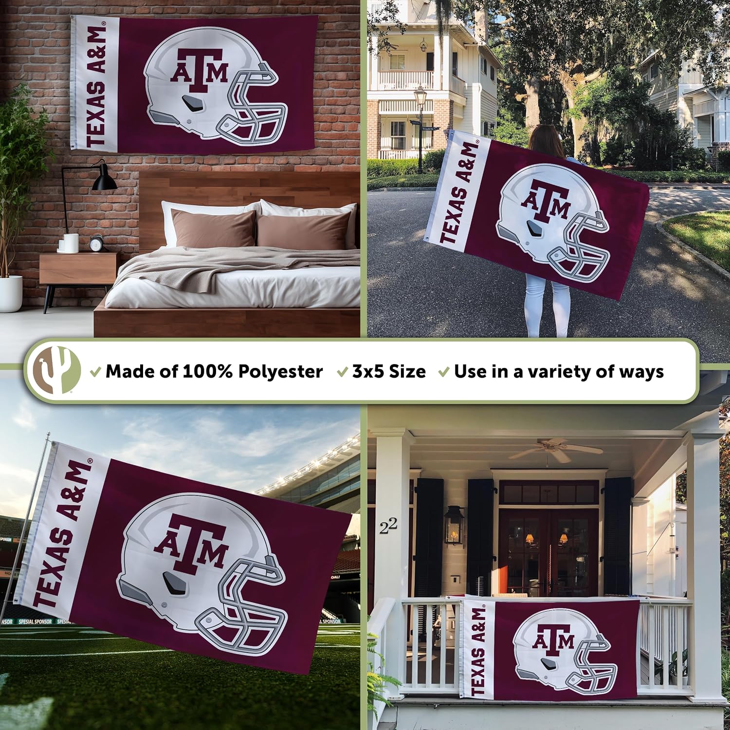 Desert Cactus Texas A&M University 100% Polyester Indoor Outdoor 3x5 feet Banner Aggies TAMU (Flag 3B)