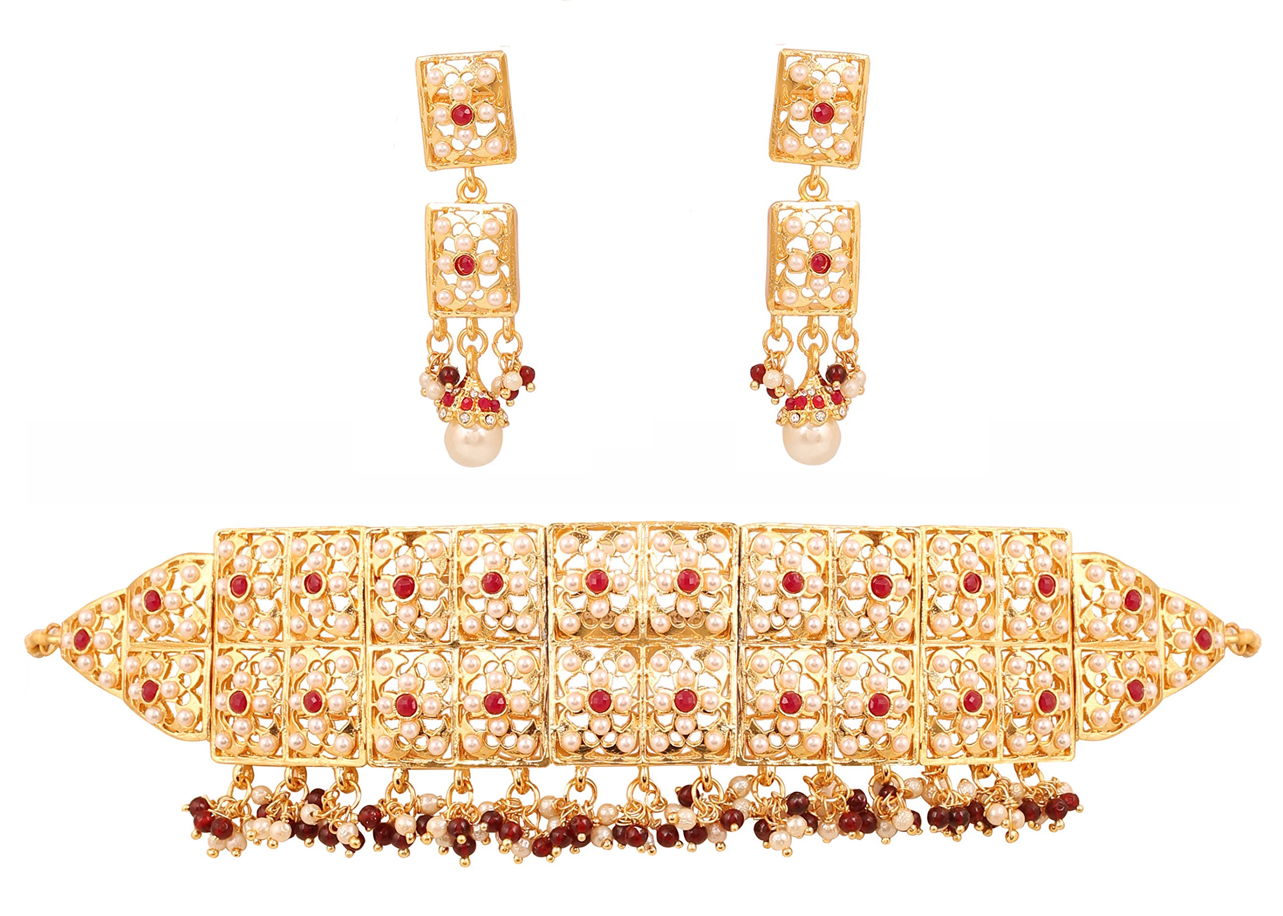 TouchstoneIndian Bollywood Gorgeous intricate Workmanship Mughal White Colorful Rhinestone crystal wedding Designer Jewelry Choker Necklace Set In Gold And Silver Tone For Women.