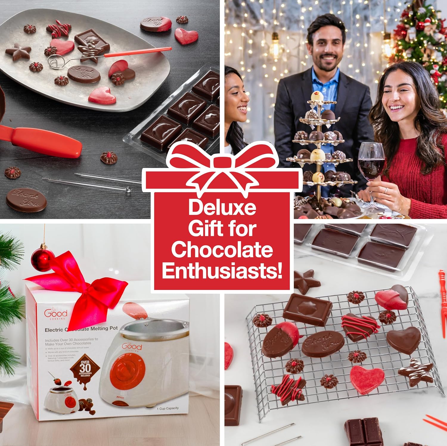 Electric Chocolate Melting Pot Set- Halloween Candy Bar Making or Fondue Fountain Kit w/ 30 Bonus Accessories-Dip, Drizzle & Decorate Strawberries, Marshmallow, Snacks- Party Appetizers Desserts