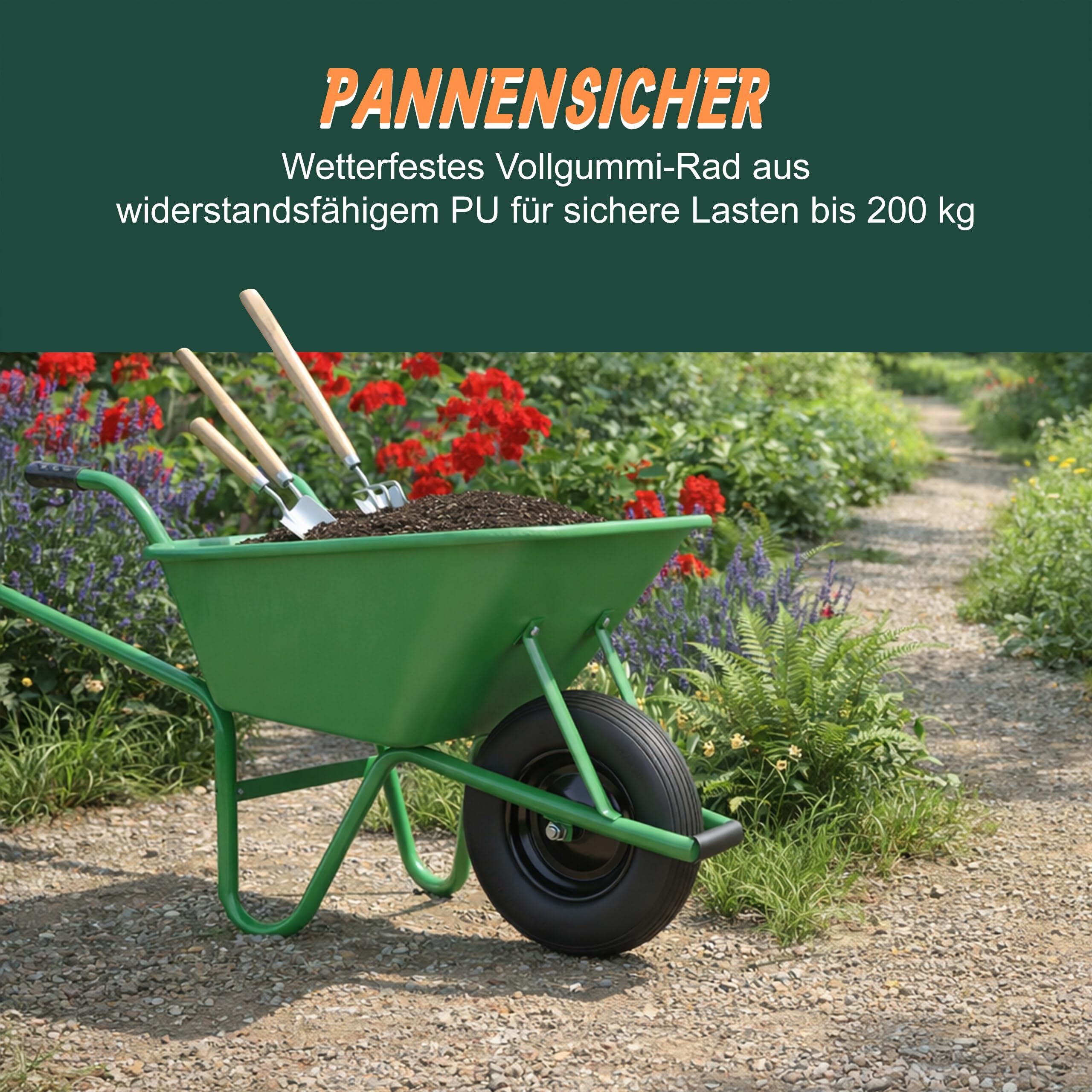 Relaxdays Schubkarrenrad 16x4.00-8, Vollgummirad bis 200 kg, Stahlfelge & Achse, Ersatzrad Schubkarre, schwarz