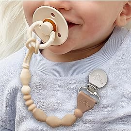 Itzy Ritzy Silicone Pacifier Clip; 100% Food Grade Silicone Pacifier Strap with Clip Keeps Pacifiers, Teethers & Small Toys in Place; Features One-Piece Design & Cord (Toast Ombre)
