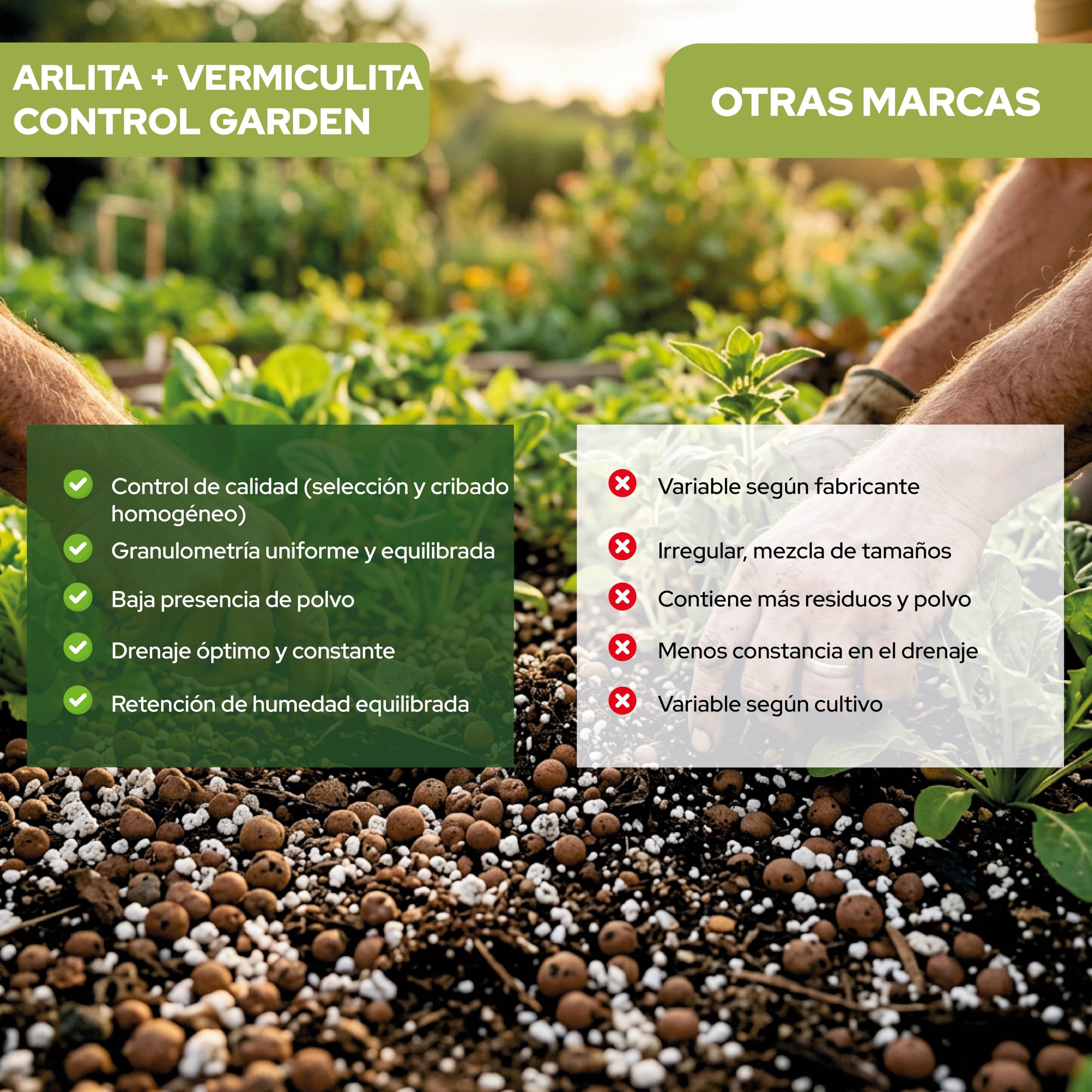 CONTROL GARDEN Pack Arlita 10L + Vermiculita 10L | Sustrato para Plantas y Cultivos Interior y Exterior | Fabricado en España