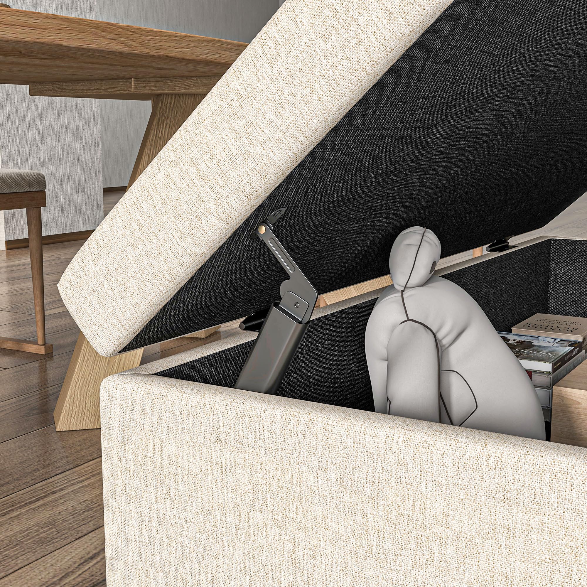 HOMCOM Baúl de Almacenaje para Dormitorio Puff de Almacenaje Tapizado de Lino Sintético con Tapa Abatible y Patas de Acero para Salón 110x44x48 cm Beige