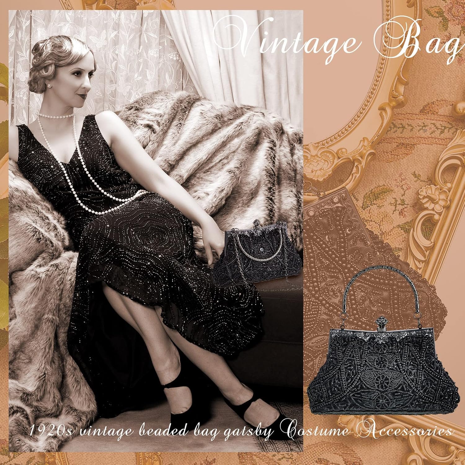 Amylove 1920s Accessories for Women Vintage Beaded Clutch Evening Bag Formal Rhinestone Flapper Purse for Wedding Party Gift - Image 6