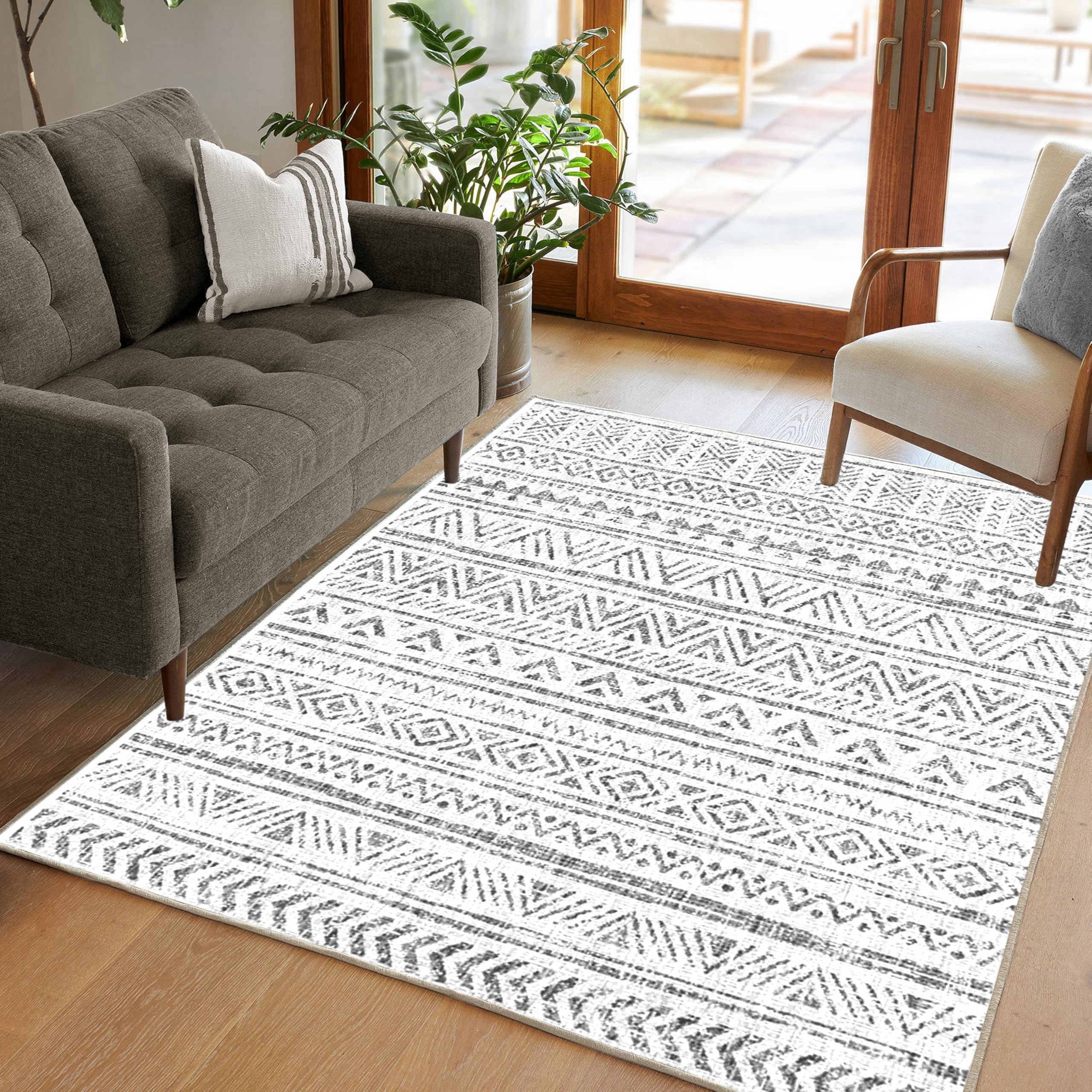Tapis lavable salon Artnice gris 120 x 170 cm aux finitions soignées