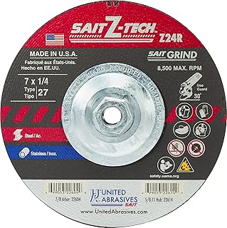United Abrasives SAIT 22614 7x1/4x5/8-11 Z-TECH Z24R High Performance Super Lock Hub Type 27 Grinding Wheels, 10 pack