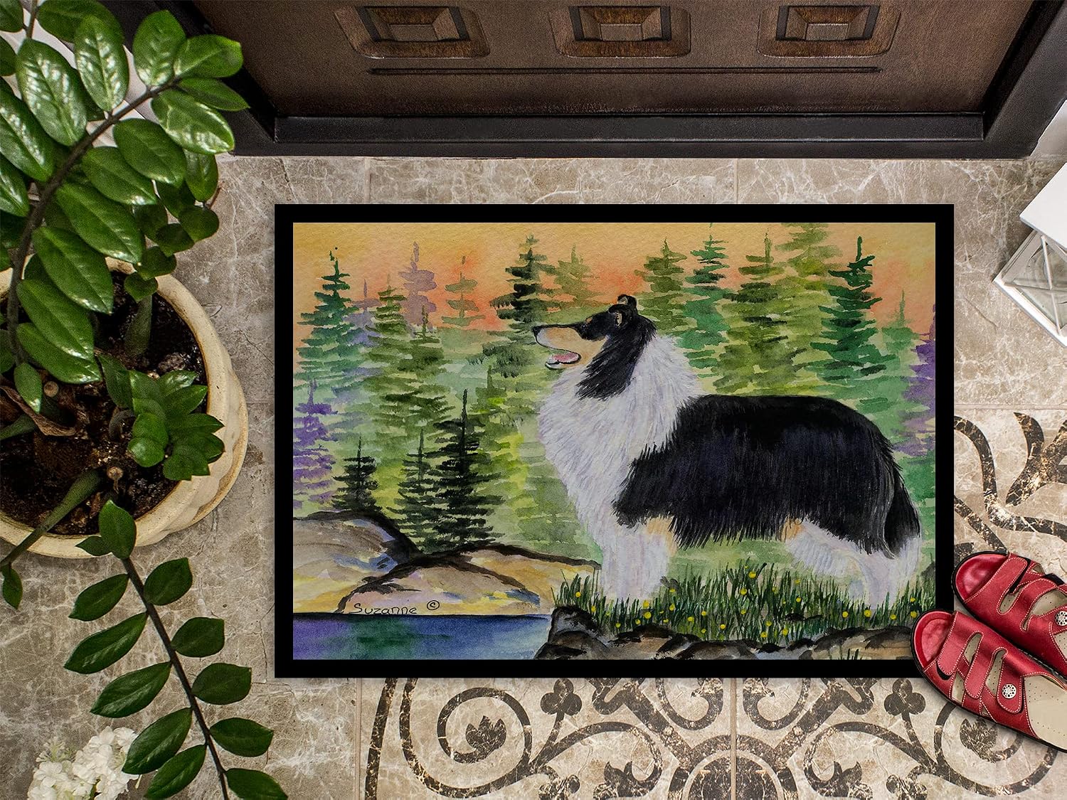 Caroline's Treasures SS8203JMAT Collie Doormat 24x36 Front Door Mat Indoor Outdoor Rugs for Entryway, Non Slip Washable Low Pile, 24H X 36W