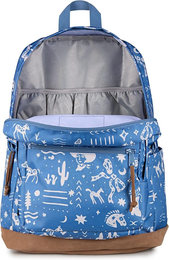 JanSport Right Pack Backpack - Durable Daypack with Padded 15 Laptop Sleeve, Spacious Main Compartment & Integrated Water Bottle Pocket - Yeehaw And Horses Elemental Blue/Cream