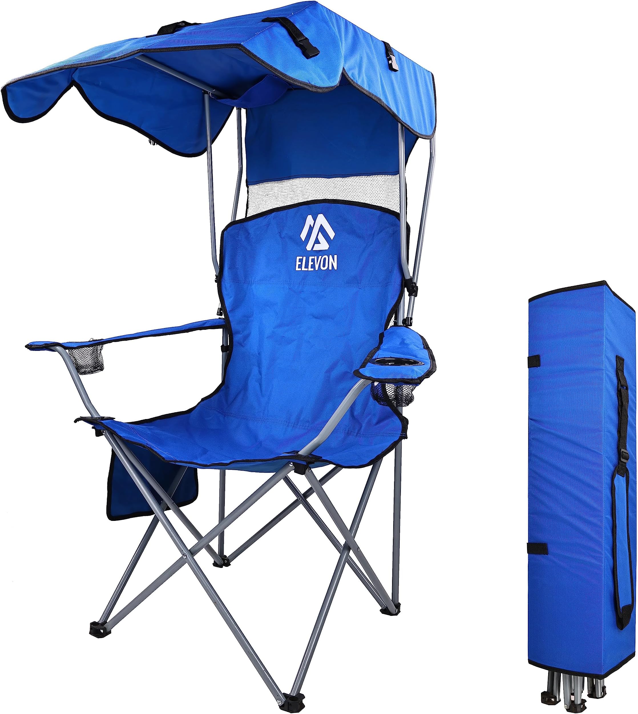 Elevon Canopy Chair Folding Camping Recliner Support with Carrying Bag, Blue