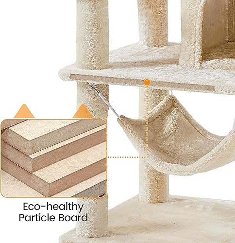 Miniatura 7 de Topeakmart Árbol para gatos, torre para gatos de 67 pulgadas de alto para gatos de interior, árbol de escalada de varios niveles con postes