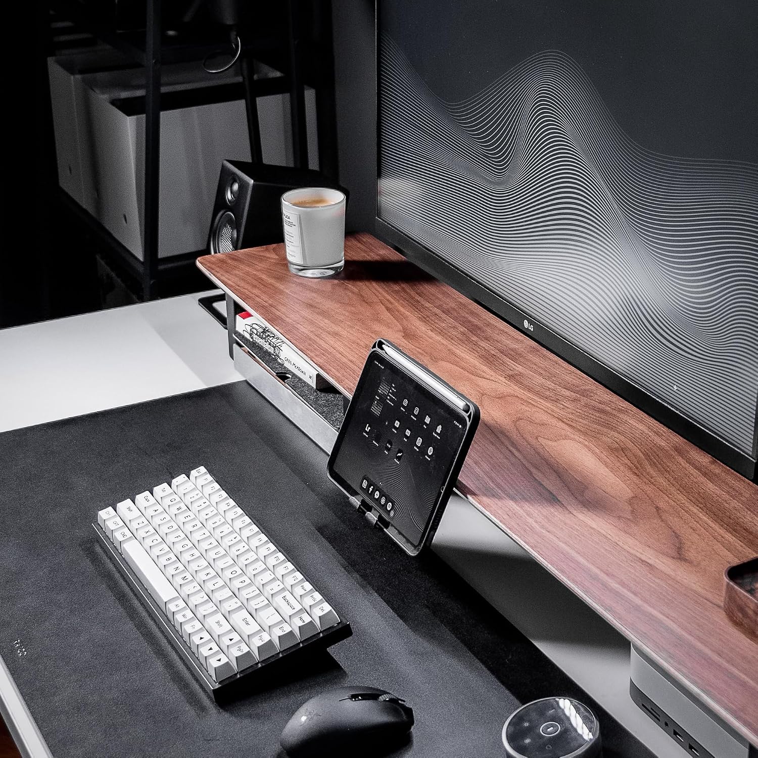 Raico Desk Cockpit Shelf Monitor Stand System Dual Screen Setup Wood Large Desk Accessory Organizer Unit (Walnut, Full Length v2 | 45.7 Inches)