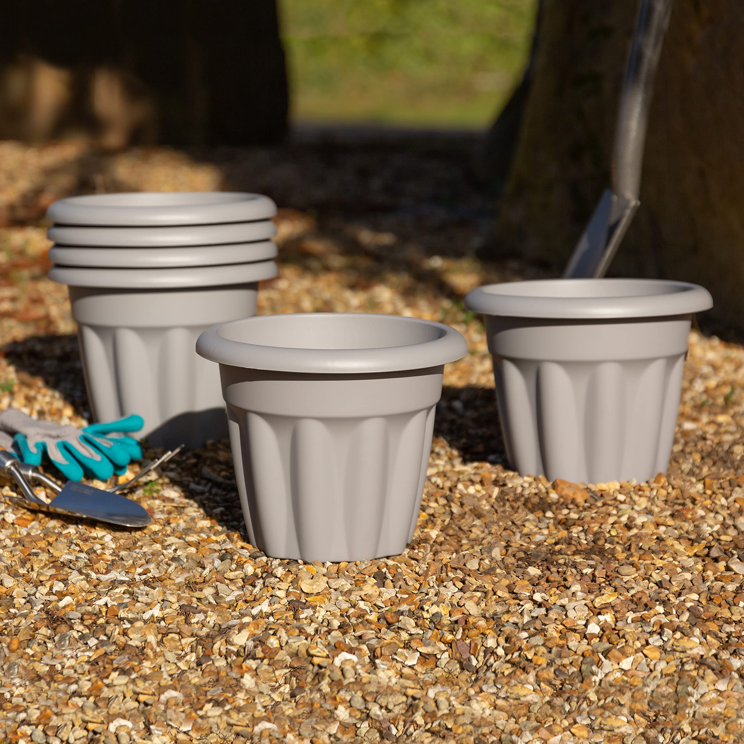 Wham Upcycle Grey Vista 6 X 25Cm Round Plastic Garden Planters | 100% Recycled Plastic | Weather Resistant & Lightweight | Indoor & Outdoor Use | Drainage In Uk