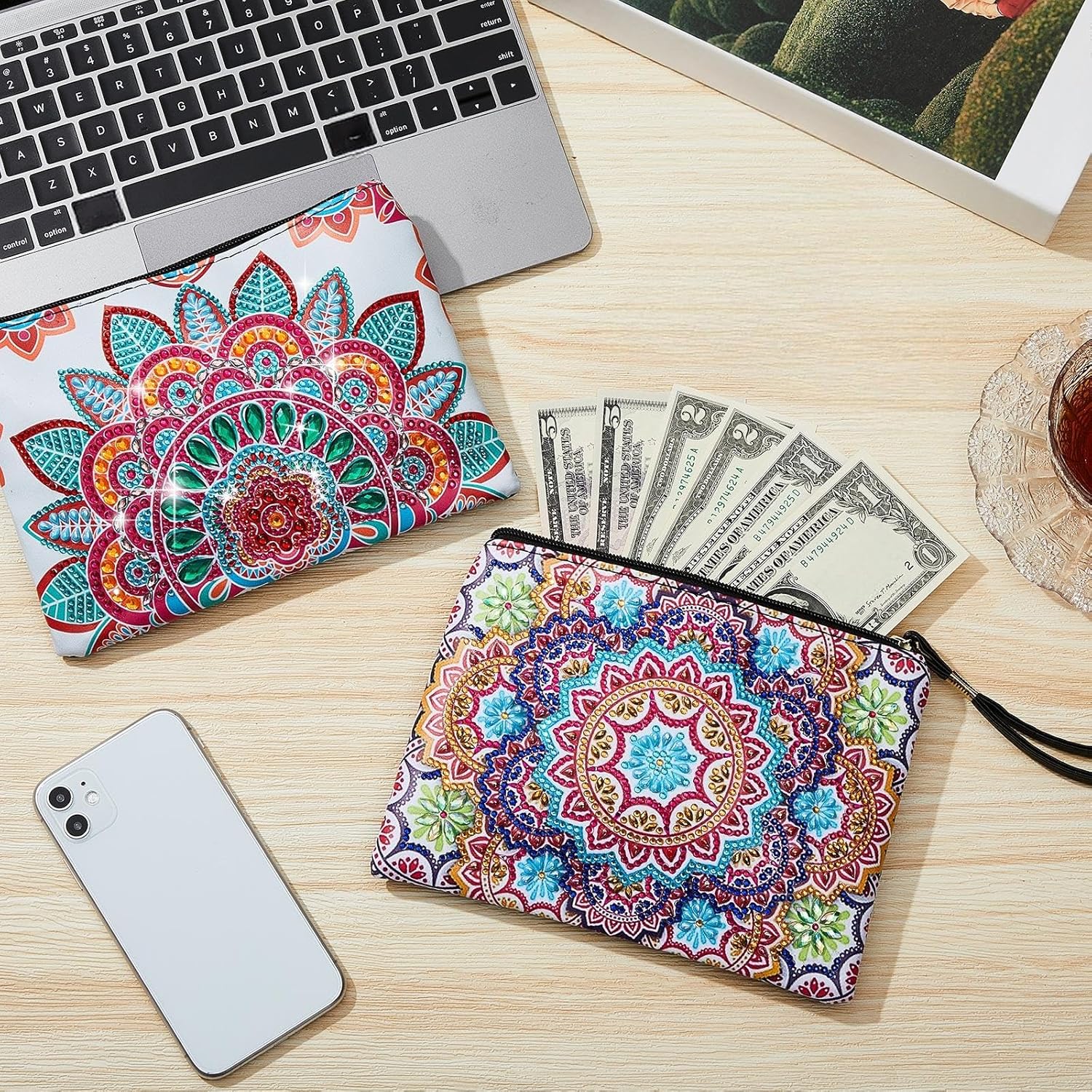 Geyoga 4 Pcs Mandala Diamond Painting Handbag Elegant 5d DIY Diamond Bags Zipper Special Shaped Handmade Purses for Women Art Craft Gift