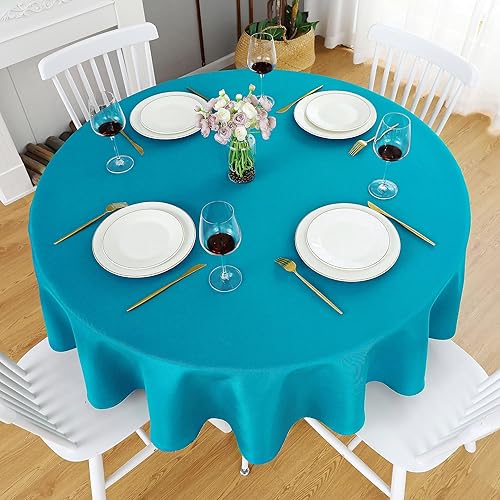 Miniatura 2 de FOLINS&HOME Mantel redondo verde azulado  Mantel circular de poliéster resistente al agua de 48 pulgadas, resistente a las arrugas, a prueba de