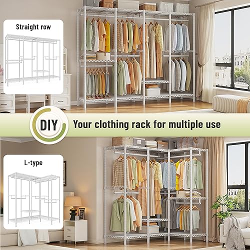 Miniatura 10 de Raybee Perchero de ropa resistente, 77 pulgadas de alto para colgar ropa, estante de ropa portátil grande de 76 pulgadas de ancho para colgar ropa,