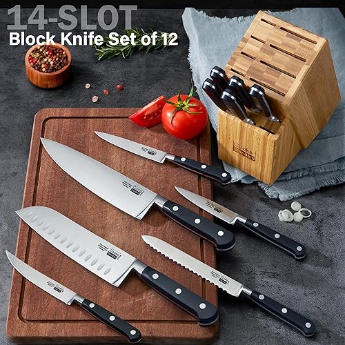 Vista 6 de Cooks Standard Juego de cuchillos de cocina con bloque de 12 piezas, hoja alemana de alto carbono de forja de acero inoxidable con bloque
