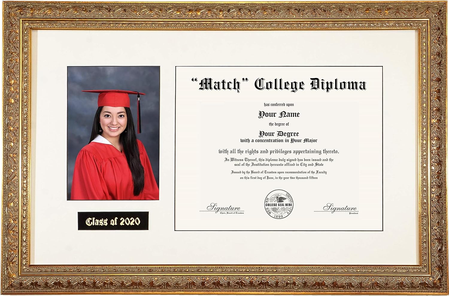 Diploma Frame for College/Masters/High School (Dip. Size 8.5" x 11" + Grad. Photo) White Mat, Various Frame Choices! (Antique Silver)