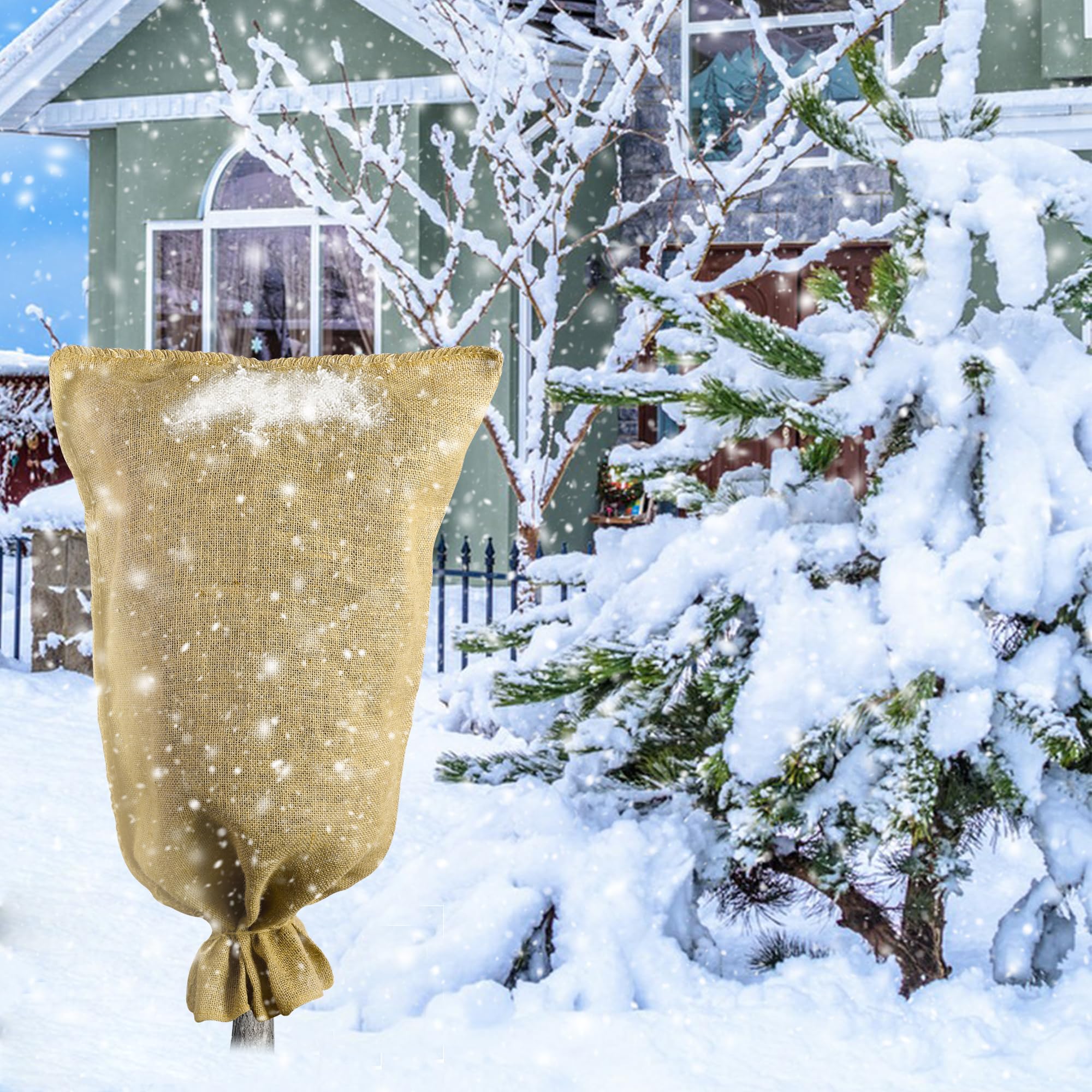 Sackleinen-Winter-Pflanzenabdeckbeutel, wiederverwendbar, Sackleinen, Frostschutz, warme Sackleinensäcke, Frostschutz, Pflanzensäcke, Frostdecken mit Bindfaden, für den Außenbereich, Garten, Bäume,