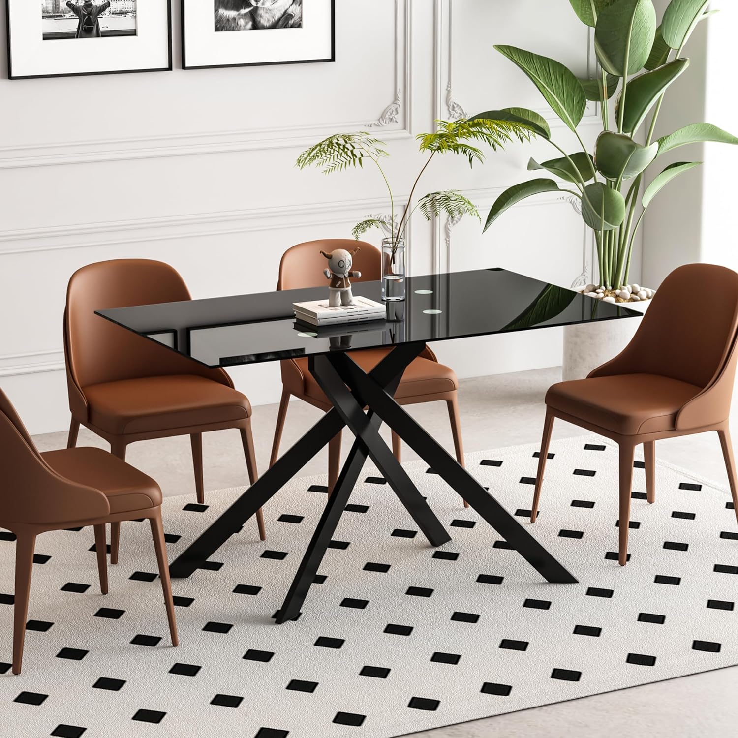 Amazon.com - Minheola 51" Black Glass Dining Table, Rectangular Dining ...