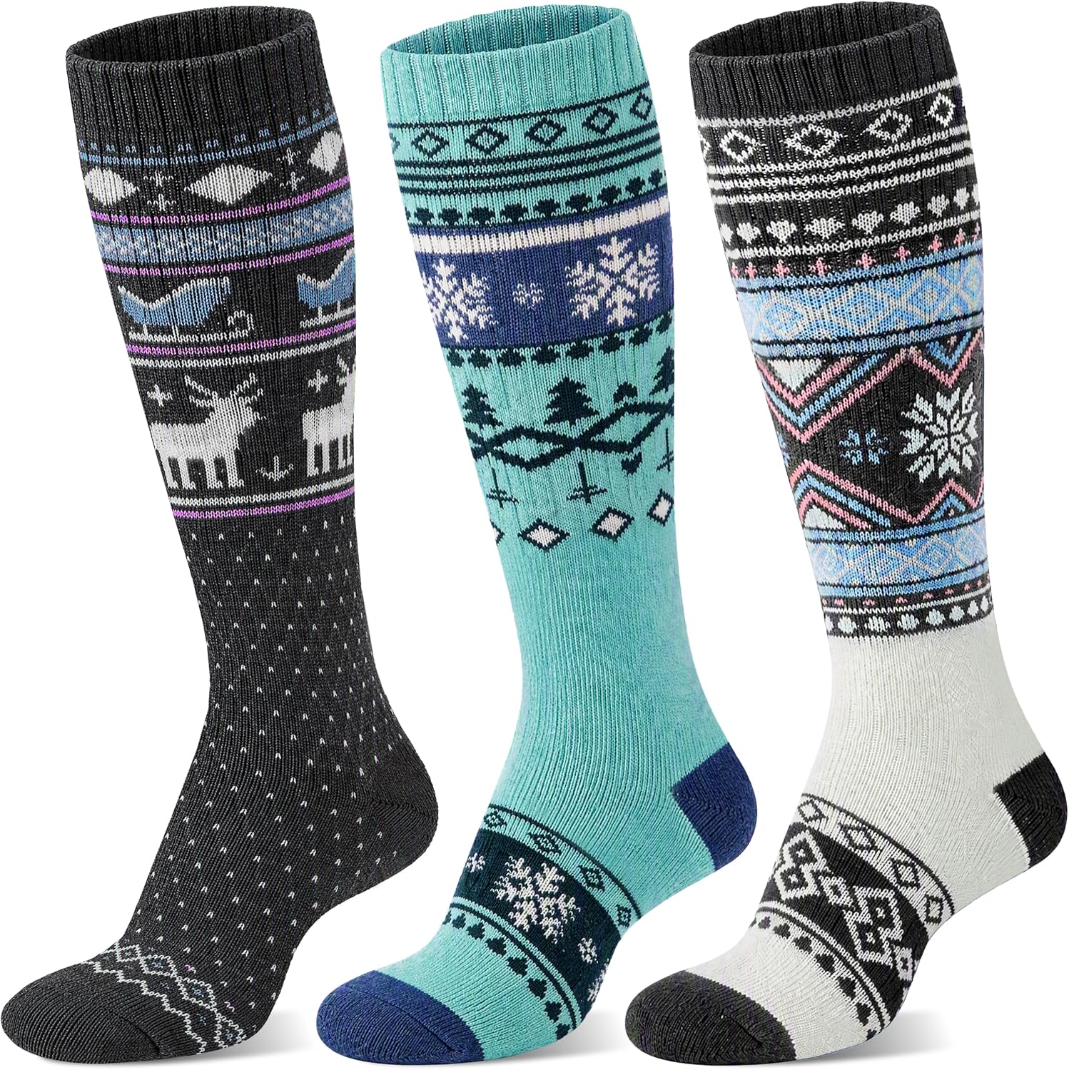 Welwoos Womens Merino Wool Thermal Warm Ski Socks, 3 Pairs