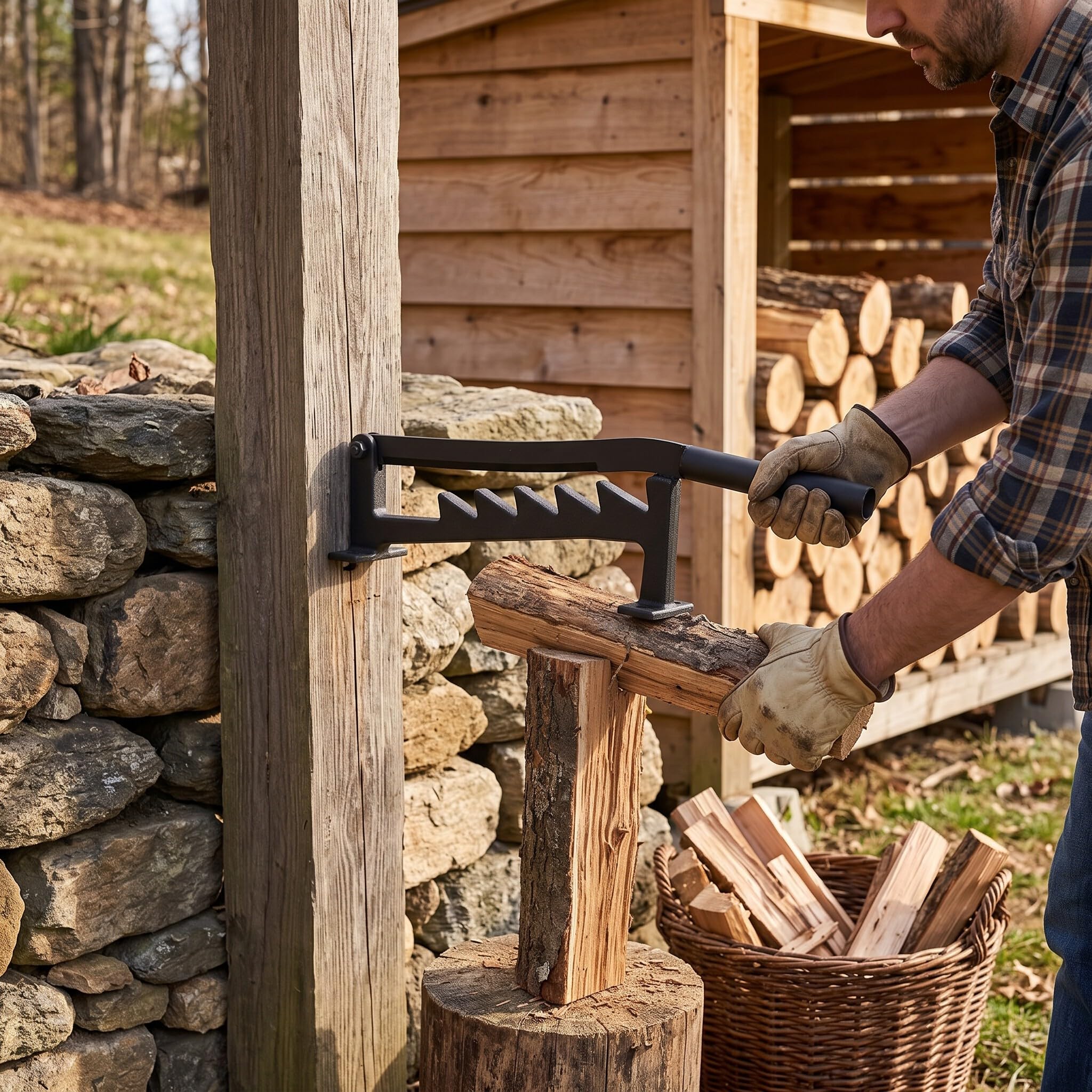 Fendeuse à Bois Murale, Fendeuse de Bûches Manuelle, Fendeuse de Bois de Chauffage Portable, pour Fendage Efficace du Bois de Taille Moyenne et Petite, Camping en Plein Air