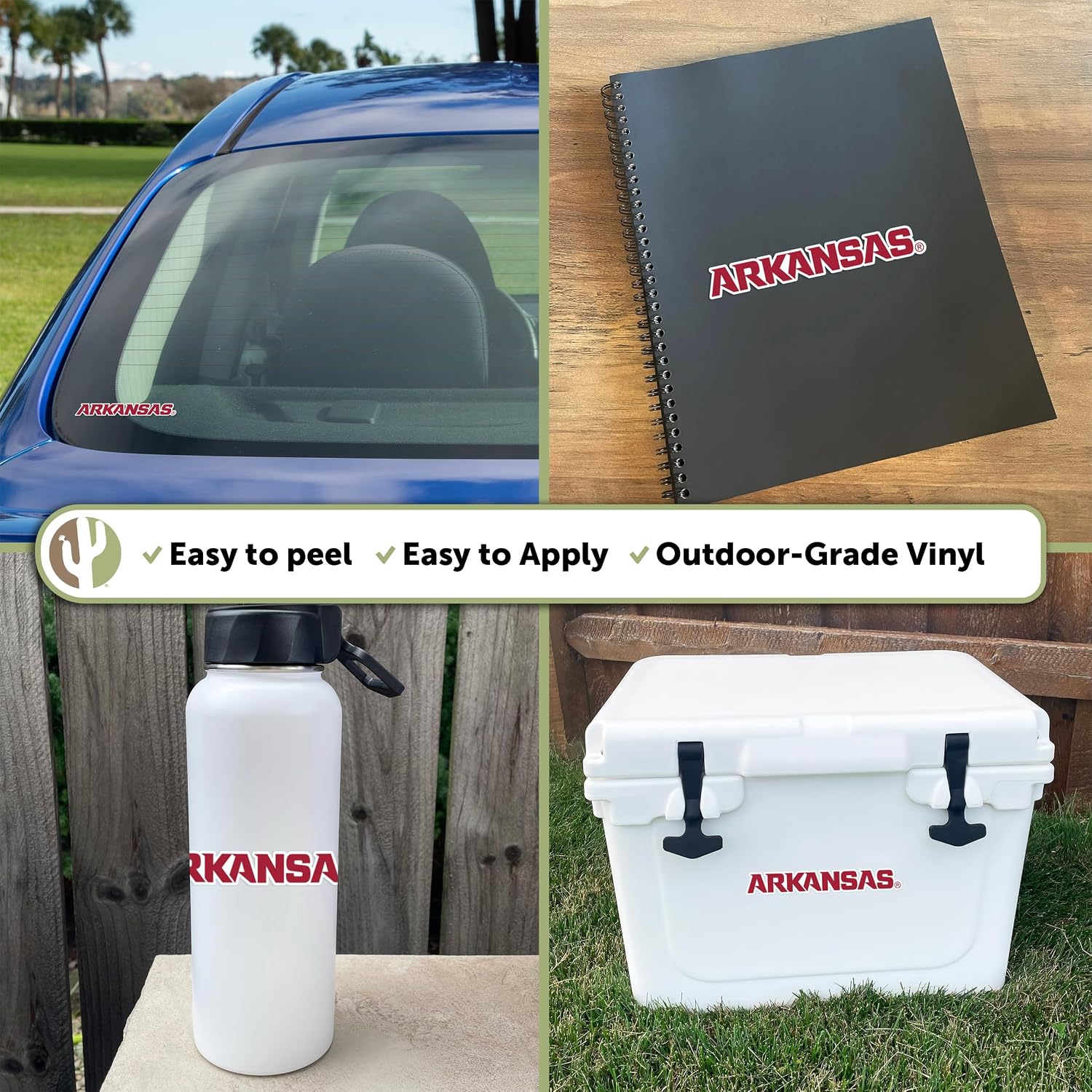 Desert Cactus University of Arkansas Sticker Razorbacks U of A Hogs Vinyl Decal Laptop Water Bottle Car Scrapbook (IND 11)