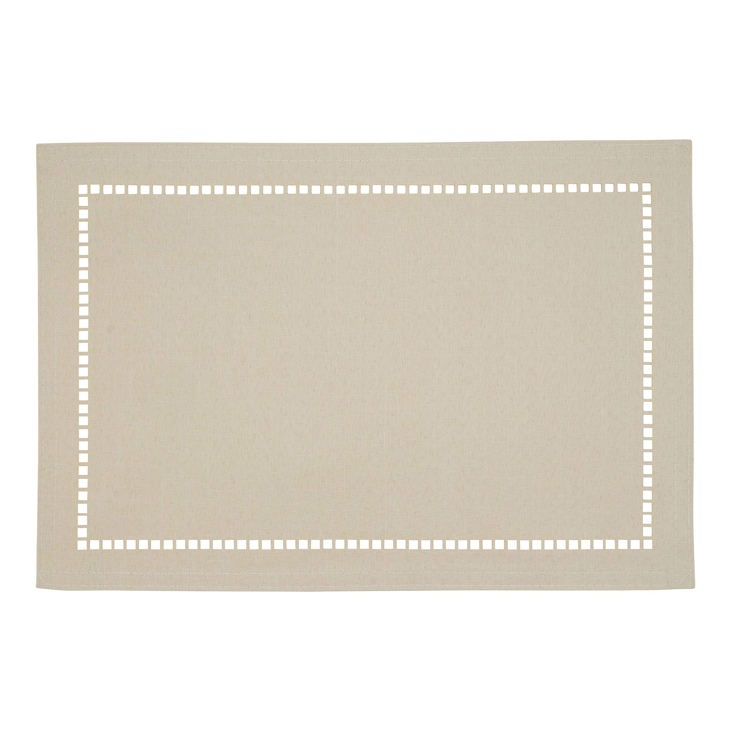 Saro Lifestyle Hadleigh Collection Laser-Cut Hemstitch Placemats (Set of 4), 13" x 19", Ivory