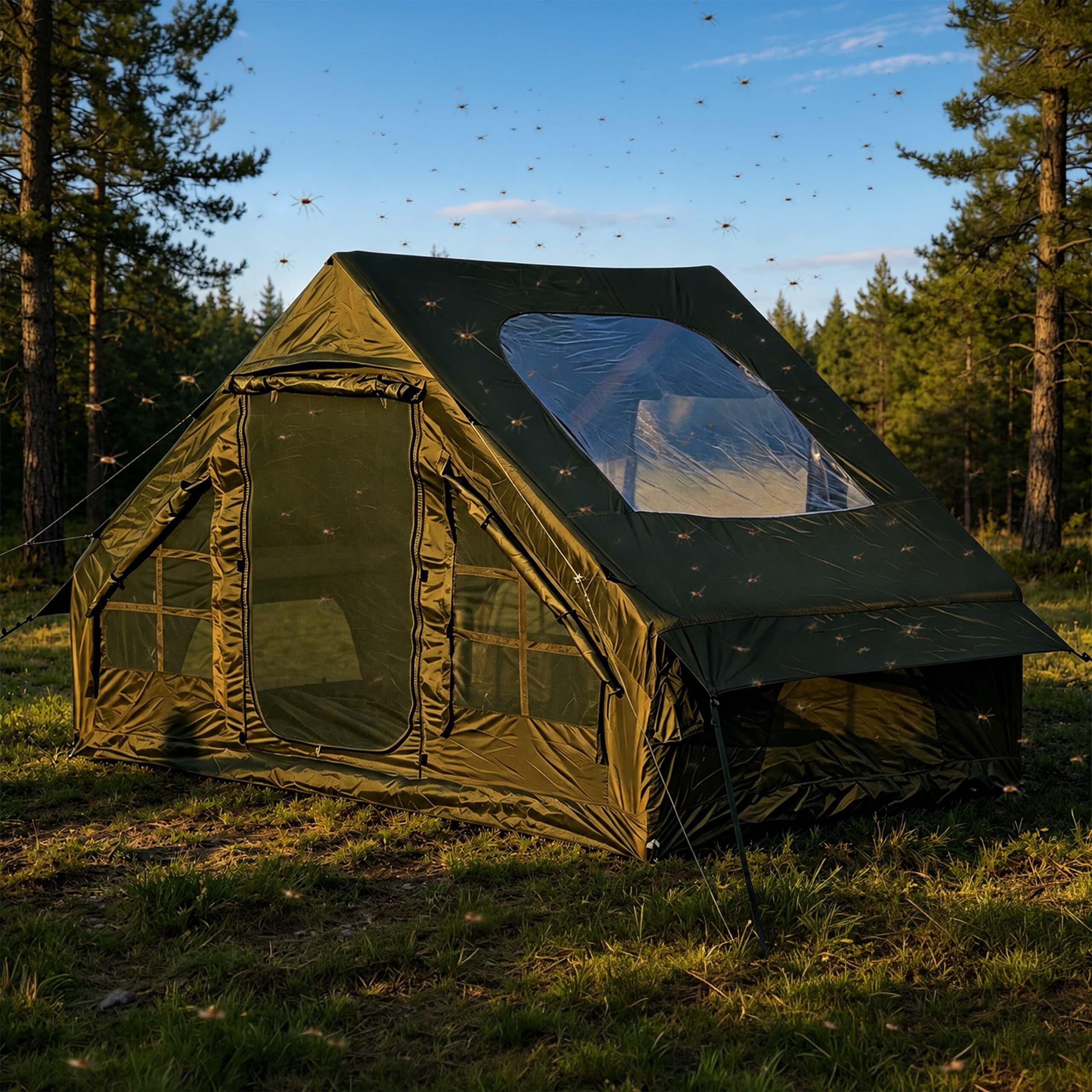 Relaxdays Tenda da campeggio gonfiabile, impermeabile, verde | HLP: 200x300x210 cm, montaggio rapido, zanzariera, pompa