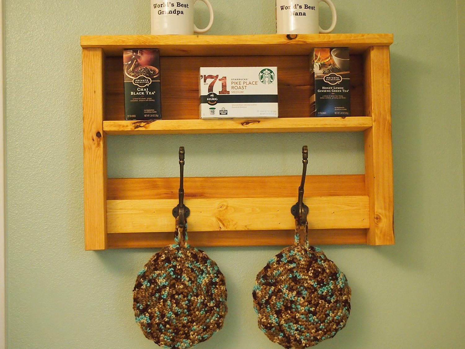 Kitchen, entryway, coat and key rack with clear finish and